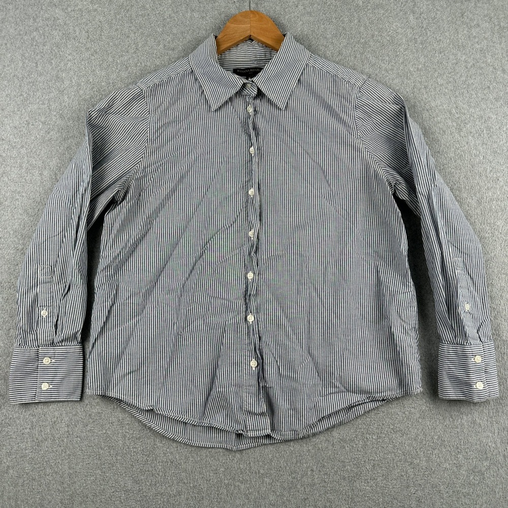 Banana Republic Button Up Women S Petite Blue Striped Cotton Long Sleeve Shirt